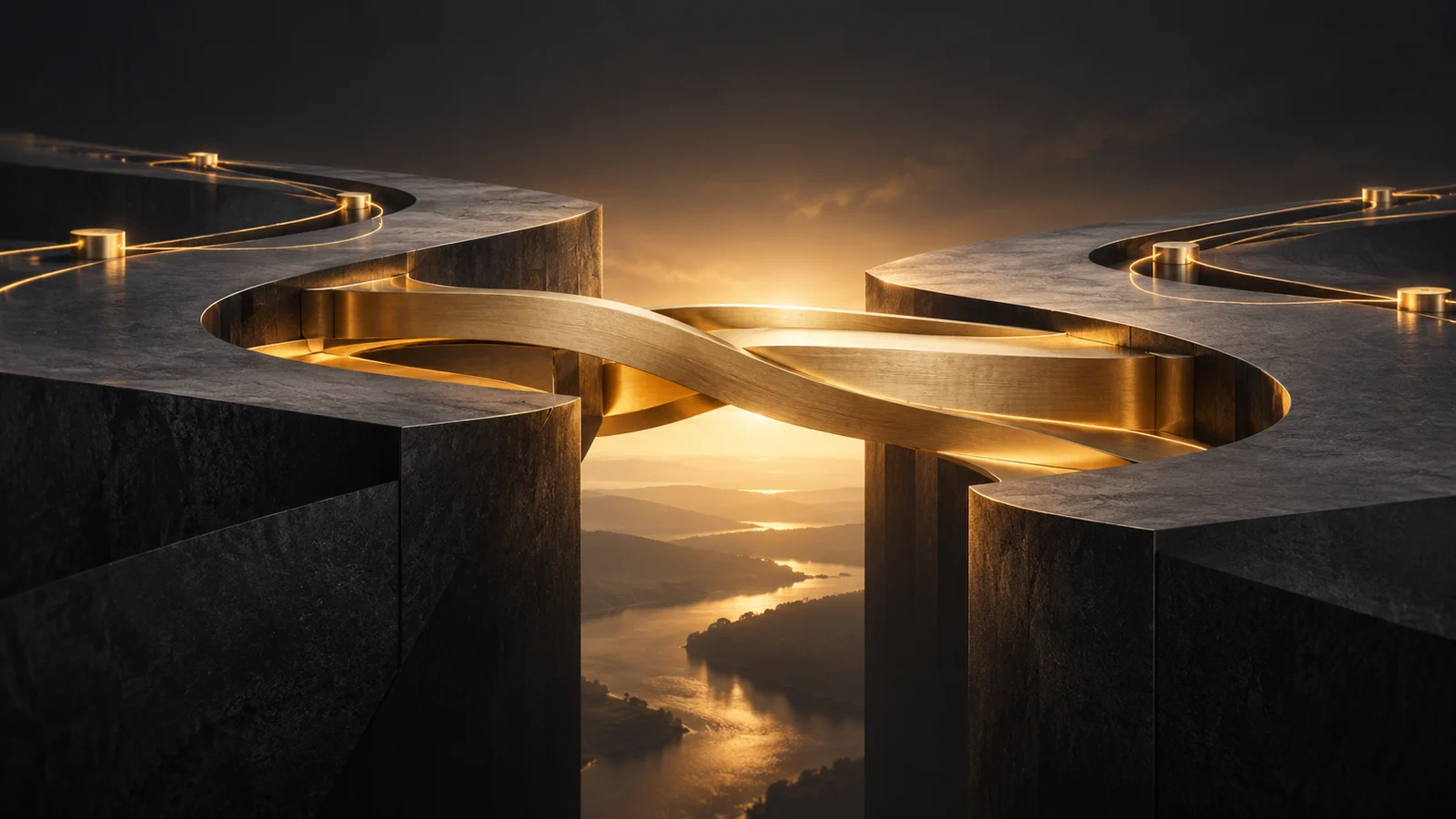 Concept illustration of a gold connection joining two graphite structures.